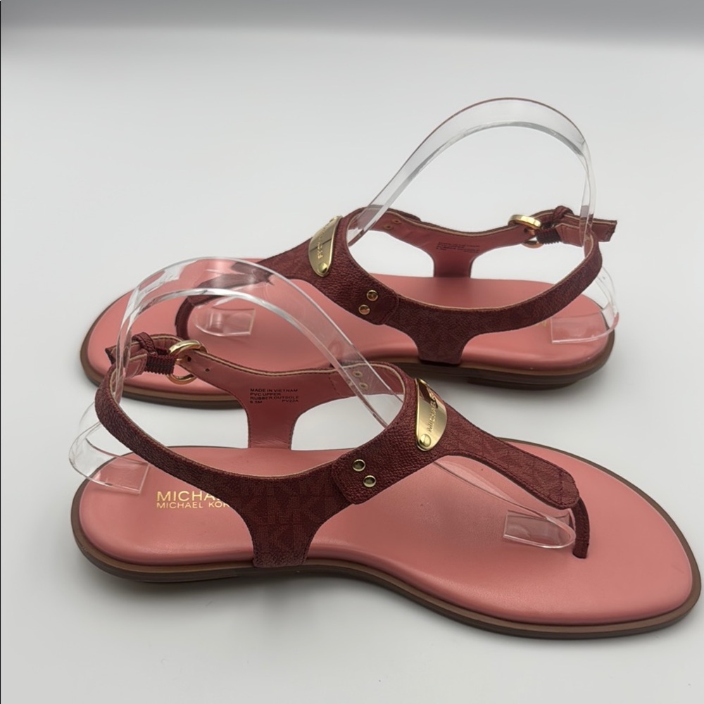 Michael Kors Pink and Gold Sandals‎ with T-Strap Design - Picture 2 of 10